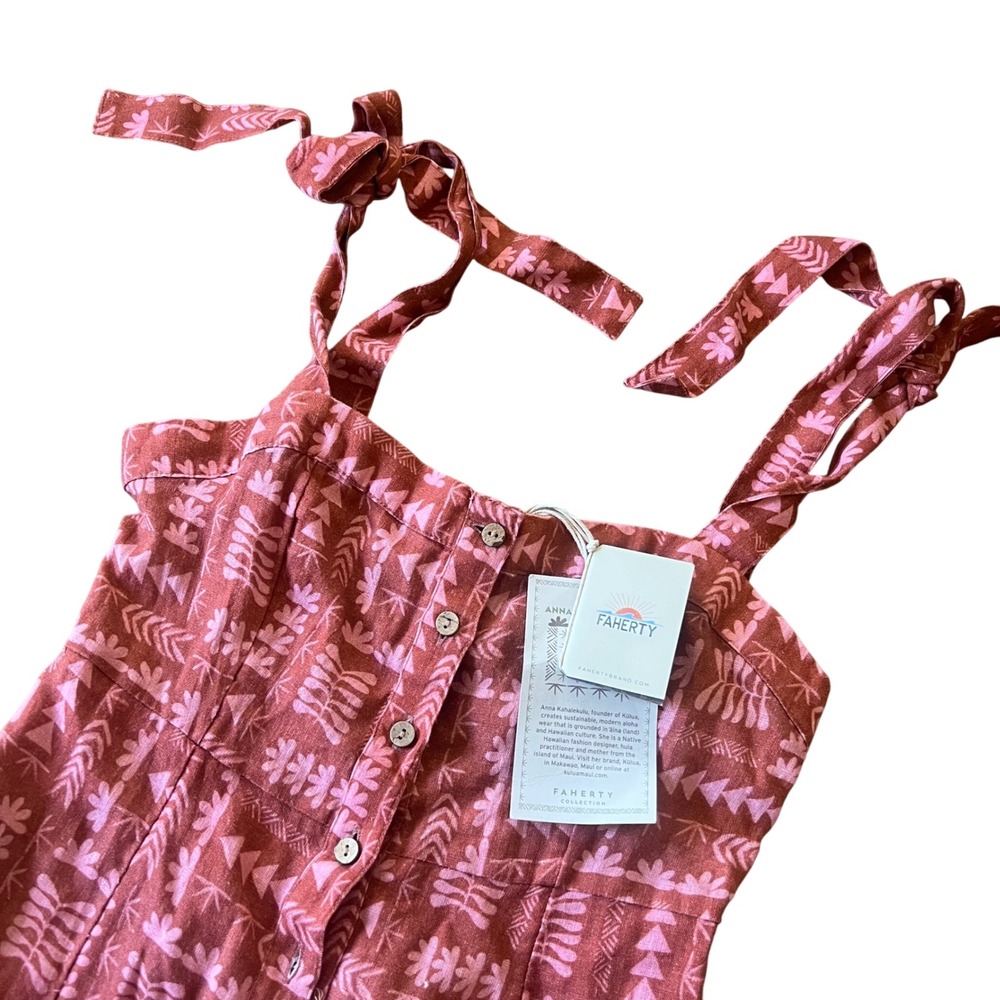 Faherty Anna Kahalekulu Kndl Dress‎ RNK Red Naupaka XXS Linen Cotton Blend